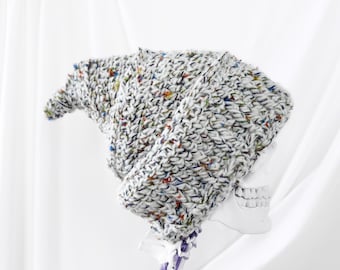 Crochet Pixie Beanie Hat: White Winter Elf Gnome Hat