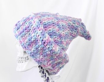 Colorful Crochet Pixie Beanie Hat: Slouchy Elf / Fairy Style