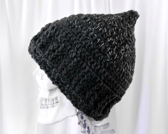 Dark Fairy Crochet Beanie: Pointy Elf Witch Hat