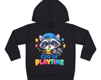 Toddler Hoodie | Raccoon Cartoon CEO of Playtime Pullover