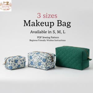 Patrón PDF para neceser, bolso cuadrado, bolso acolchado, patrón de costura para regalo, ideal para principiantes, descarga instantánea en PDF (A4, carta EE. UU., A2, proyector)