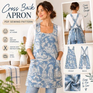 Cross Back Apron Sewing Pattern, Japanese Pinafore Apron PDF, Cross Wrap Apron Pattern, Linen Apron Pattern for Women, XXS-3XL