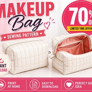 Boxy Makeup Bag PDF Sewing Pattern, Quilted Pouch, Beginner Friendly (Instant Download)