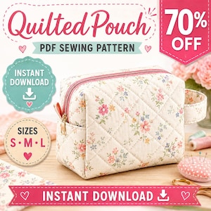 Quilted Cosmetic Pouch PDF Sewing Pattern | Beginner Boxy Zipper Bag Tutorial (Instant Download)