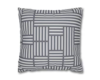 パラレル - スレートとシルバーの抽象柄ピローケース モダンな装飾クッションカバー