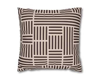 パラレル - ベージュと温かみのあるココア色の抽象柄ピローケース モダンな装飾クッションカバー