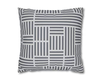 パラレル - シルバーとスレートの抽象柄ピローケース モダンな装飾クッションカバー
