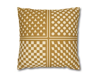 Konwergencja - Poszewka na poduszkę z abstrakcyjnym wzorem w kolorze ochry i kremu Nowoczesna dekoracyjna poszewka na poduszkę