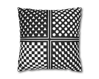Konwergencja - poszewka na poduszkę z abstrakcyjnym wzorem w czerni i bieli Nowoczesna dekoracyjna poszewka na poduszkę