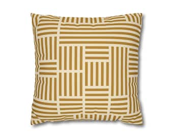 パラレル - クリームと黄土色の抽象柄枕カバー モダンな装飾クッションカバー