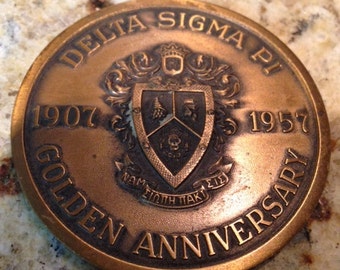 Delta Sigma Pi Golden Anniversary Medal Fraternity decor memoribilia man cave decor