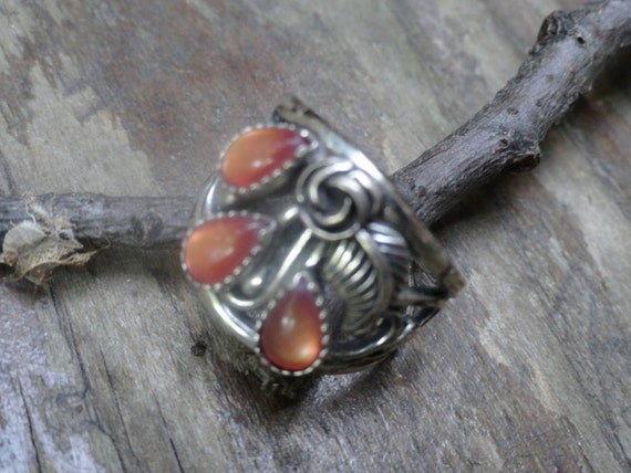 Sterling silver ring with amber colored gem stone… - image 3