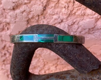 Vintage Mexico TEXCO 925  Silver bracelet with malachite inlay | ON SALE