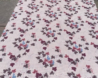 vintage 1980s pink, mauve  and brown leaves, grapes, floral geometric  polyester fabric BTY