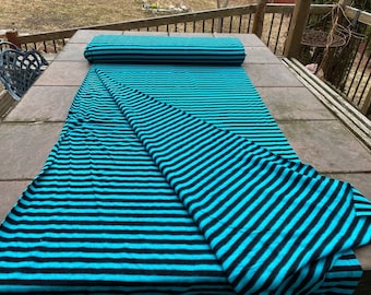 Brushed 100% polyester Teal and black stripe