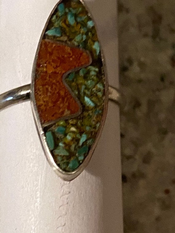 vintage sterling silver turquoise coral ring - image 10