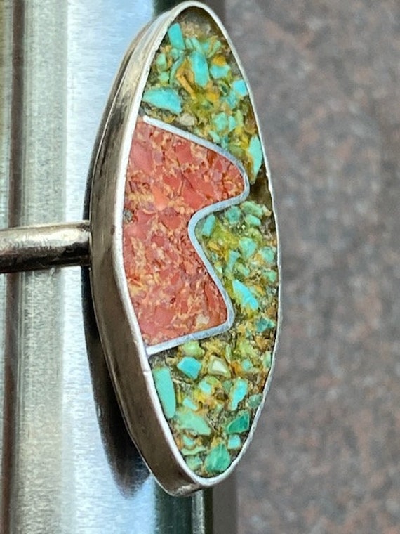 vintage sterling silver turquoise coral ring - image 2