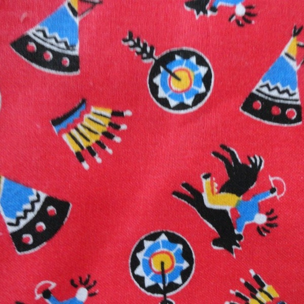 Blondies Textiles Indians Native Americans Tee pee, head dress, bow and arrow, horses vintage cotton fabric BTY