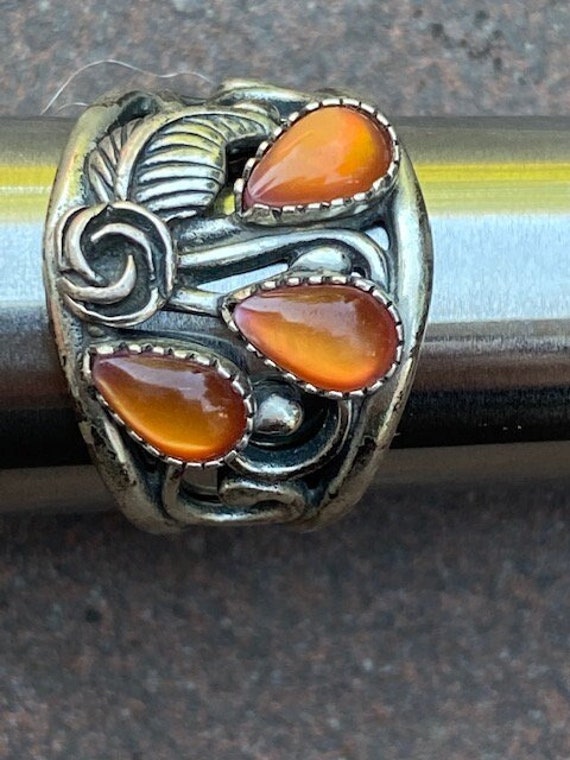 Sterling silver ring with amber colored gem stone… - image 1