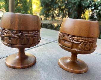 Wood Chalice Goblet monkey pod carved  mid century