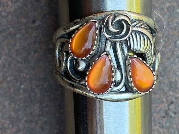 Sterling silver ring with amber colored gem stone… - image 2