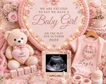 Baby Girl Pregnancy Announcement Template, Editable It's a Girl Gender Reveal, Ultrasound Reveal, Pregnancy Announcement for Social Media