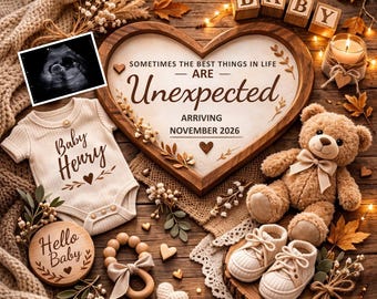Unerwartete Babymitteilung Vorlage mit Ultraschall | Bearbeitbares Social Media Fälligkeitsdatum offenbaren November 2026