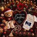 Christmas Pregnancy Announcement Template I\u2019ll Be Home For Christmas Baby Reveal  Editable Holiday Pregnancy Announcement Digital download product logo