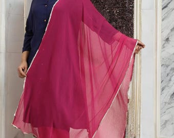 Fuchsia Gotta Patti Dupatta | Silver Embellished Festive Ethnic Scarf Women