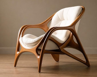 Sculptural Curved Wood Lounge Chair, Mid-Century Modern Armchair, Scandinavian Accent Furniture