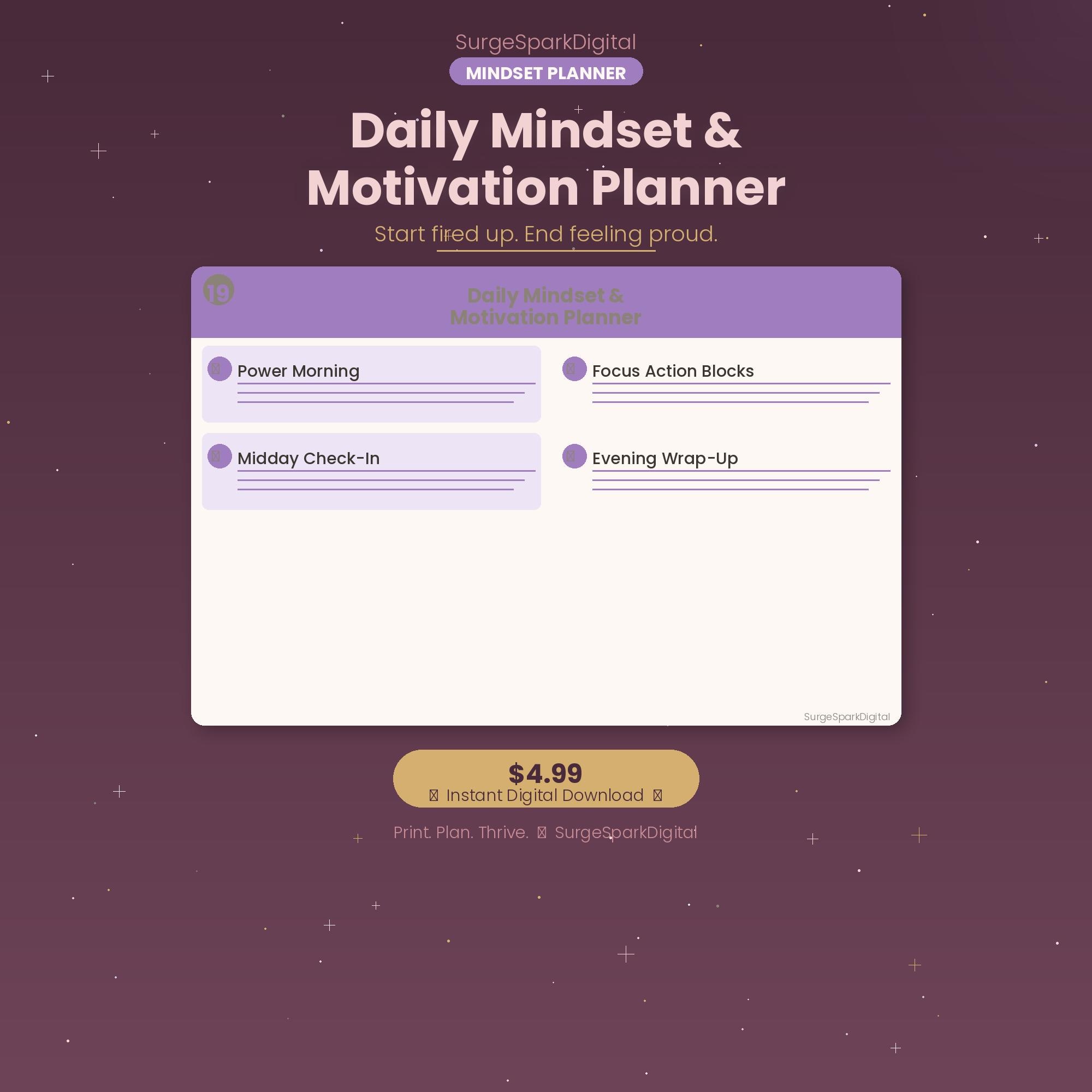 Motivation Planner Layout Daily Mindset Motivation Planner Printable | Morning Evening ...