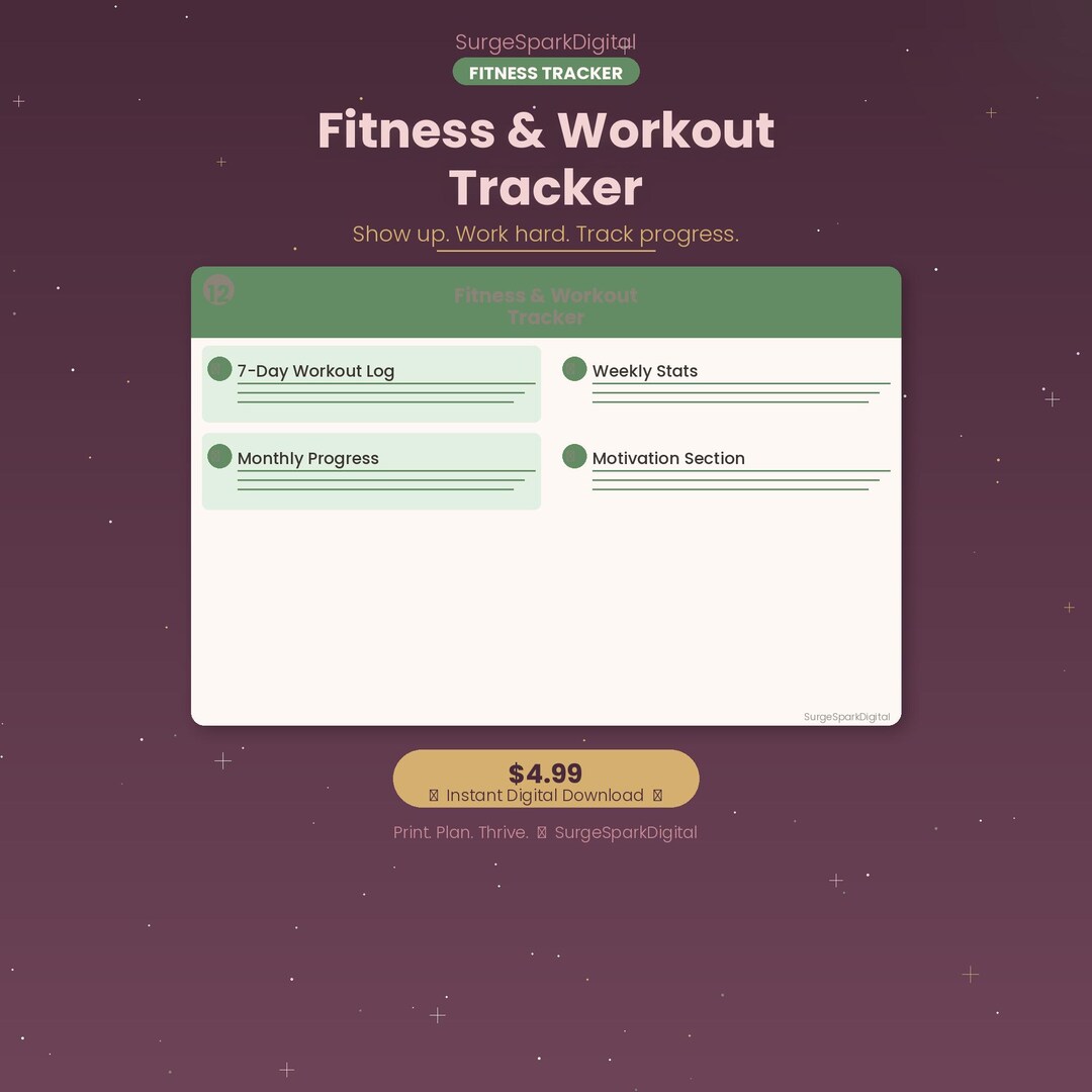 Fitness Workout Tracker Printable | Weekly Exercise Log PDF | Monthly ...