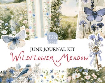 Wildflower Meadow Junk Journal Kit, Floral Printable Pages, Ephemera, Envelopes, Floral Clipart