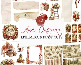 Vintage Apple Orchard Ephemera, Printable Fussy Cuts and Belly Bands for Junk Journals