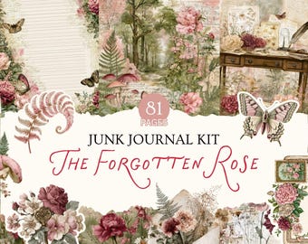 The Forgotten Rose Junk Journal Kit, Floral Printable Scrapbooking Pages, Ephemera, Folio (Digital Download)