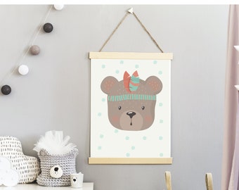 Woodland Bear, PRINTABLE,INSTANT,nursery art work,art gift,little girl room,print,boy room,bunny print,nursery decor,wall art, bunny print