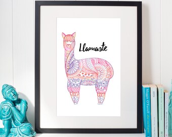 Llamaste, PRINTABLE, INSTANT, yoga art work, printable funny llama, printable alpaca, funny llama art, llama decorations, llama art gift