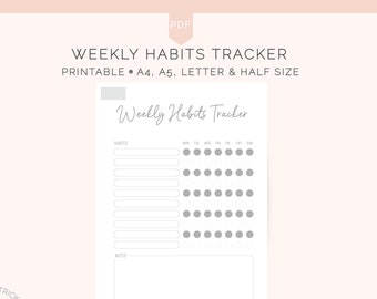 Weekly Habits Tracker Printable  | Weight Loss, INSTANT DL, Healthy Eating,Health Planner Inserts, Letter, 1/2 Letter, A4, A5, Fitness Plan