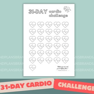31 Day Cardio Challenge - PRINTABLE Fitness Tracker - Monthly Workout Challenge - Cardio Goal Tracker - Exercise Log - Weight Loss Planner
