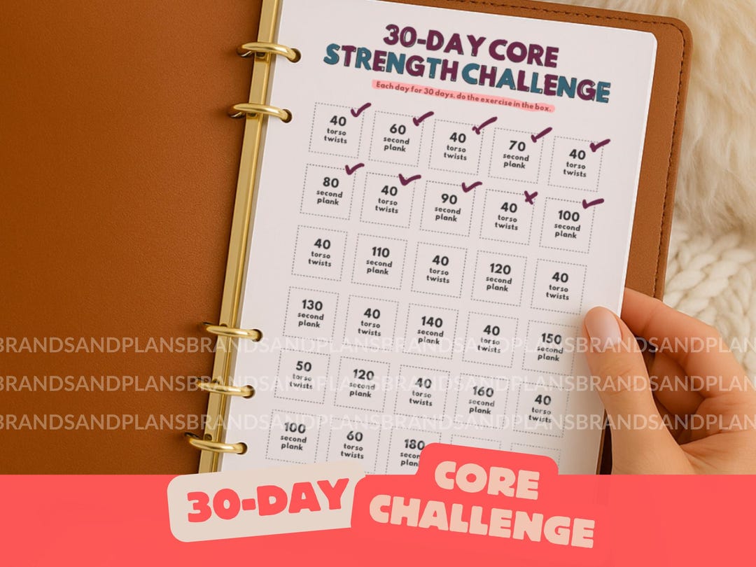 30 Day Core Strength Challenge - PRINTABLE Ab Workout Tracker - Fitness ...