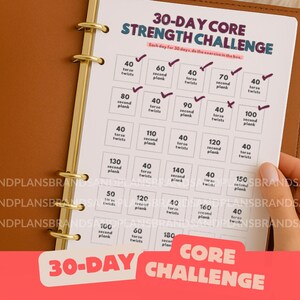 30 Day Core Strength Challenge - PRINTABLE Ab Workout Tracker - Fitness Challenge - Core Training Log - Strength Planner - Workout Calendar