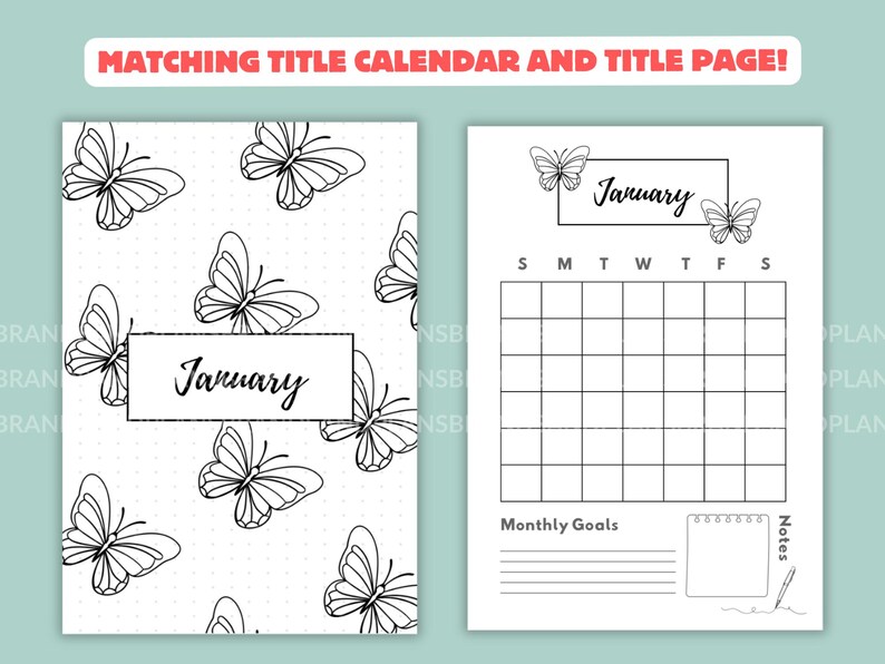 January Calendar & Title Page - Printable Bullet Journal Cover - A4 A5 ...