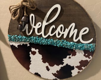 Western “Welcome” Round Wood Door Sign