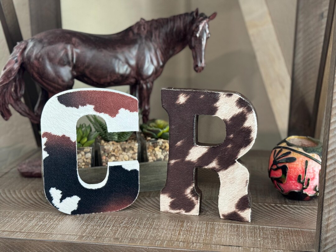 Cowhide Print Wooden Letters | Western Farmhouse Decor | Ranch Style ...