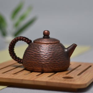 Tetera de cobre puro / Tetera pequeña de cobre hecha a mano / Tetera martillada / Tetera de estilo antiguo / Tetera Kung Fu / Juego de té para fiestas de té