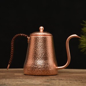Cafetera de cobre puro hecha a mano / Tetera de boca estrecha / Cafetera de goteo / Cafetera de percusión hecha a mano / Tetera de cobre para preparar café