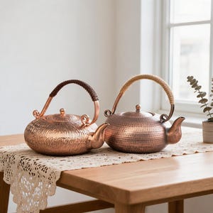 Handmade Hammered Copper Teapot | Japanese Copper Kettle with Wrapped Handle | Artisan Tea Kettle for Tea Ceremony
