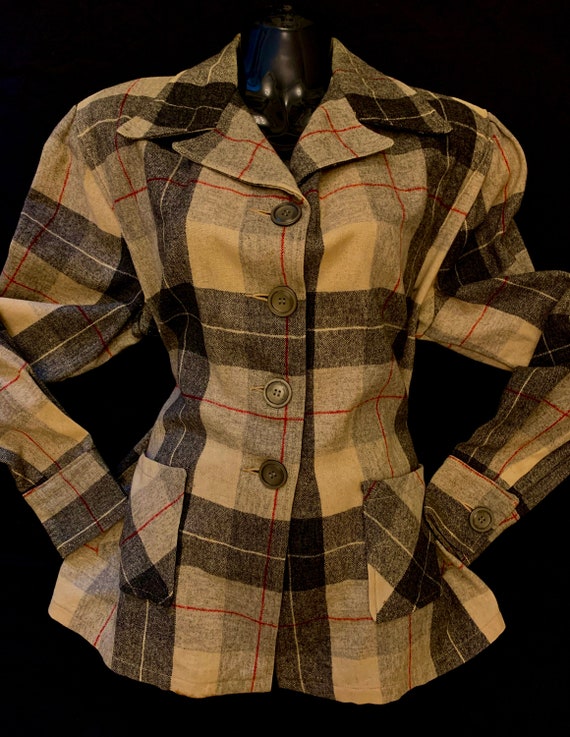 1940's Two Tone Grey Women's Check Woollen Jacket