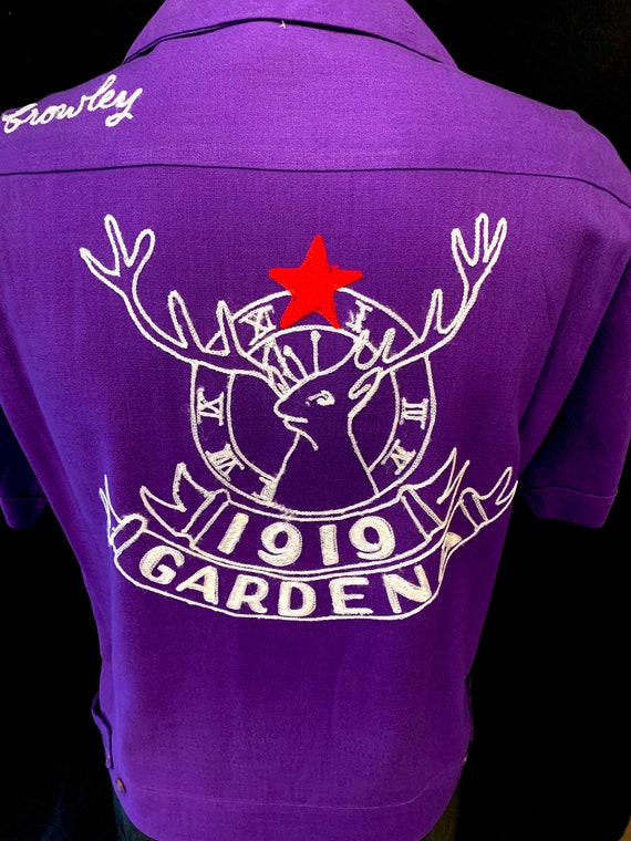 1950's Men's Purple Back Embroidered Bowling Shirt