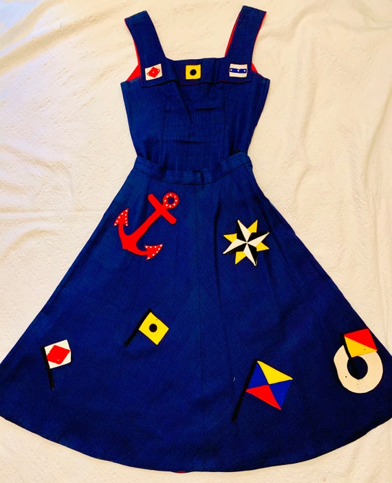 1950's Women's Nautical Top & Skirt Set by Margie